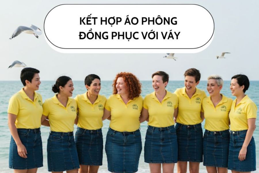 Kết hợp áo phông đồng phục với váy